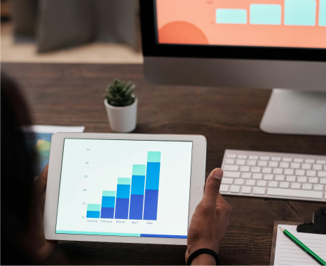 Digital marketing dashboard showing increased search rankings and lead growth.