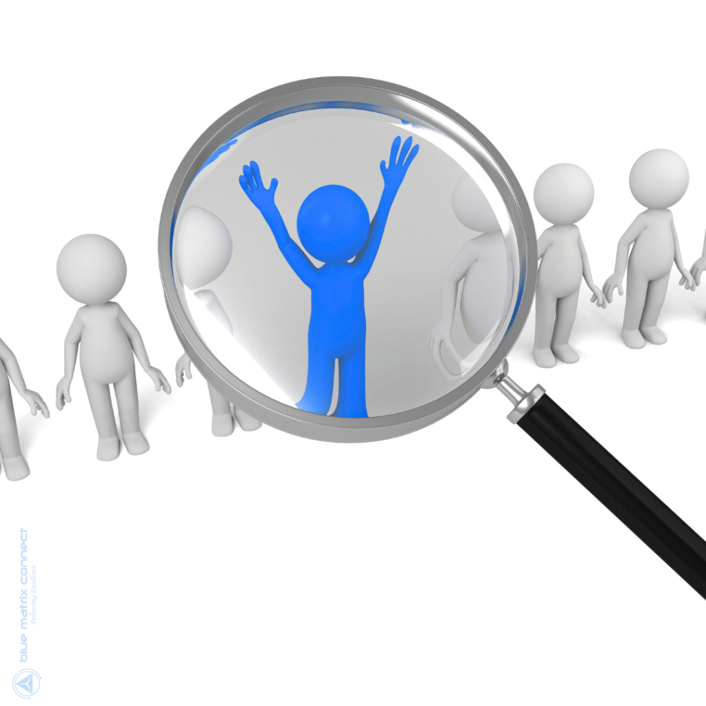 Illustration of a blue figure under a magnifying glass among gray figures, shown in a document about retaining customer service teams.