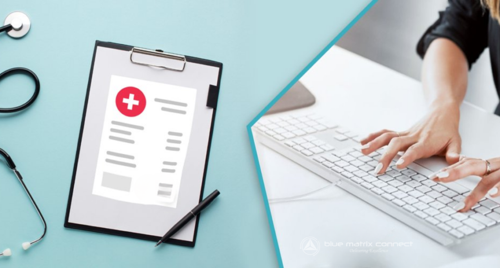 Medical billing workflow with denied claim checklist and administrative staff typing, highlighting cognitive load and billing performance challenges in healthcare.