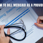 Healthcare provider in US reviewing a billing statement and filling out medical claim paper work