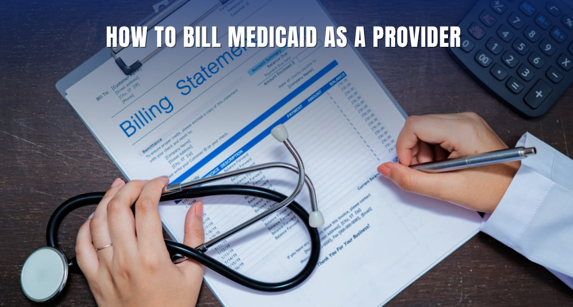 Healthcare provider in US reviewing a billing statement and filling out medical claim paper work